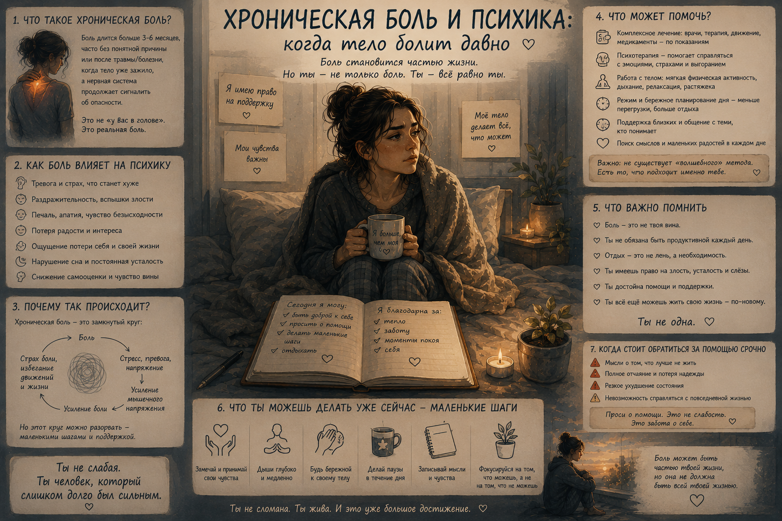 Хроническая боль и психика: когда тело болит давно — иллюстрация к практике
