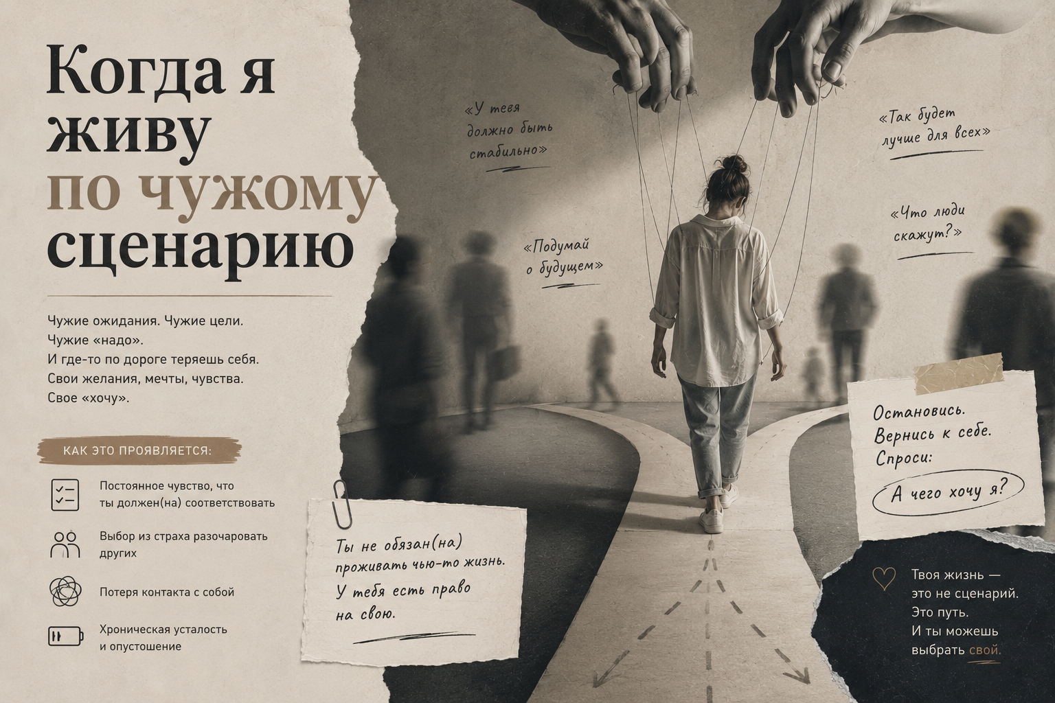 Когда я живу по чужому сценарию — иллюстрация к практике