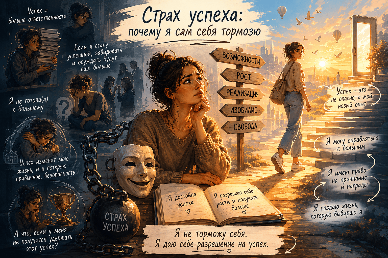Страх успеха: почему я сам себя тормозю — иллюстрация к практике
